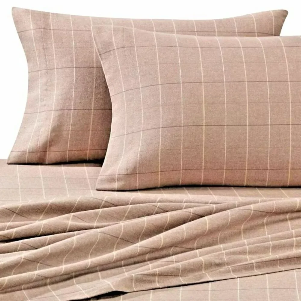 Luxury Portuguese Flannel King Size Pillowcases Set of 2 Heavyweight Light Brown